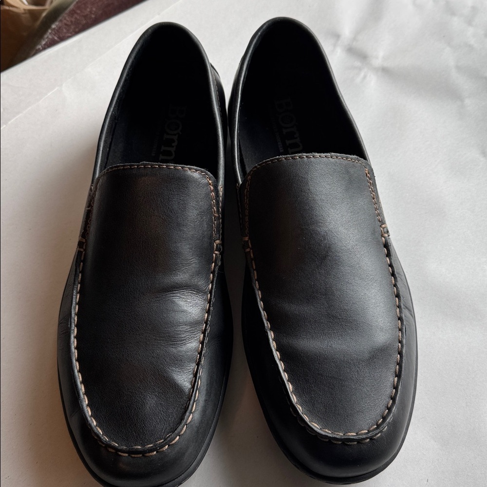 Born Black/Dark Brown Leather Slip-On Loafers